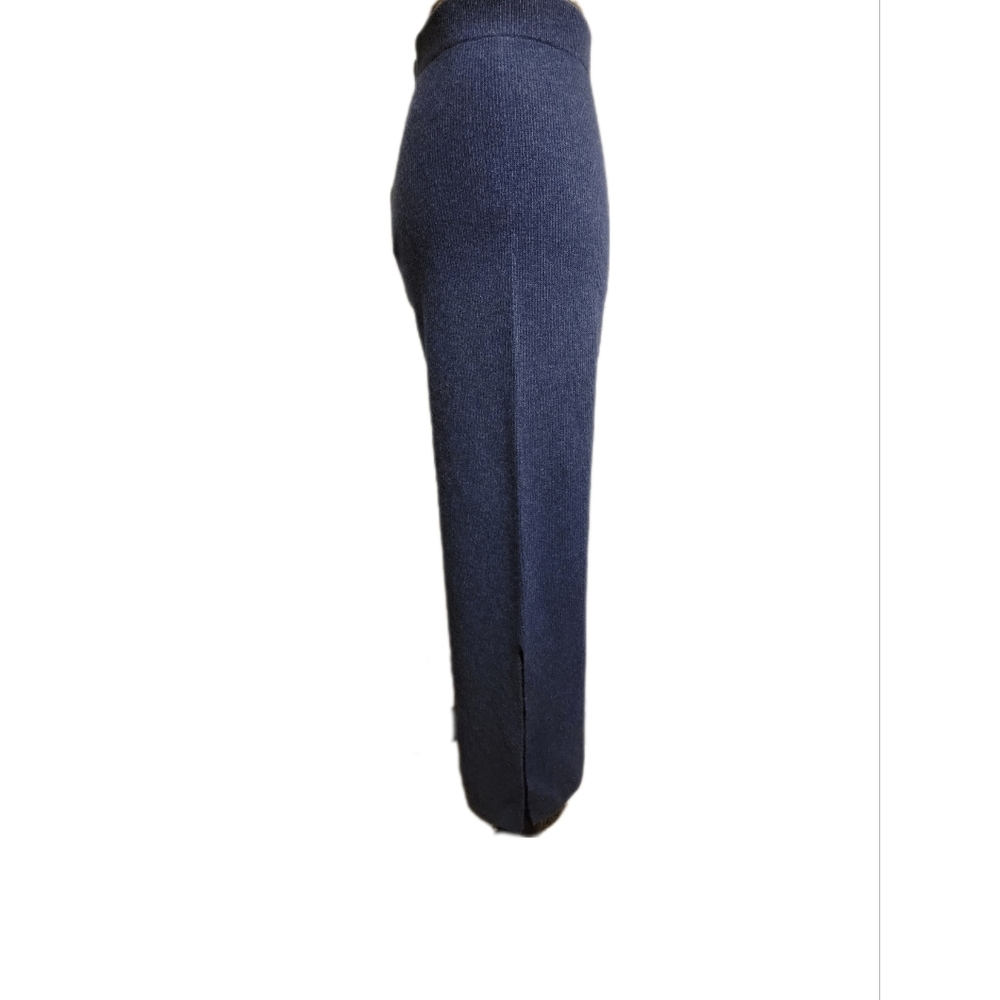 Calme By Johnny Was Wide Leg Trousers Knit Split Hem Pant Sweatpant Navy Blue - Picture 4 of 12